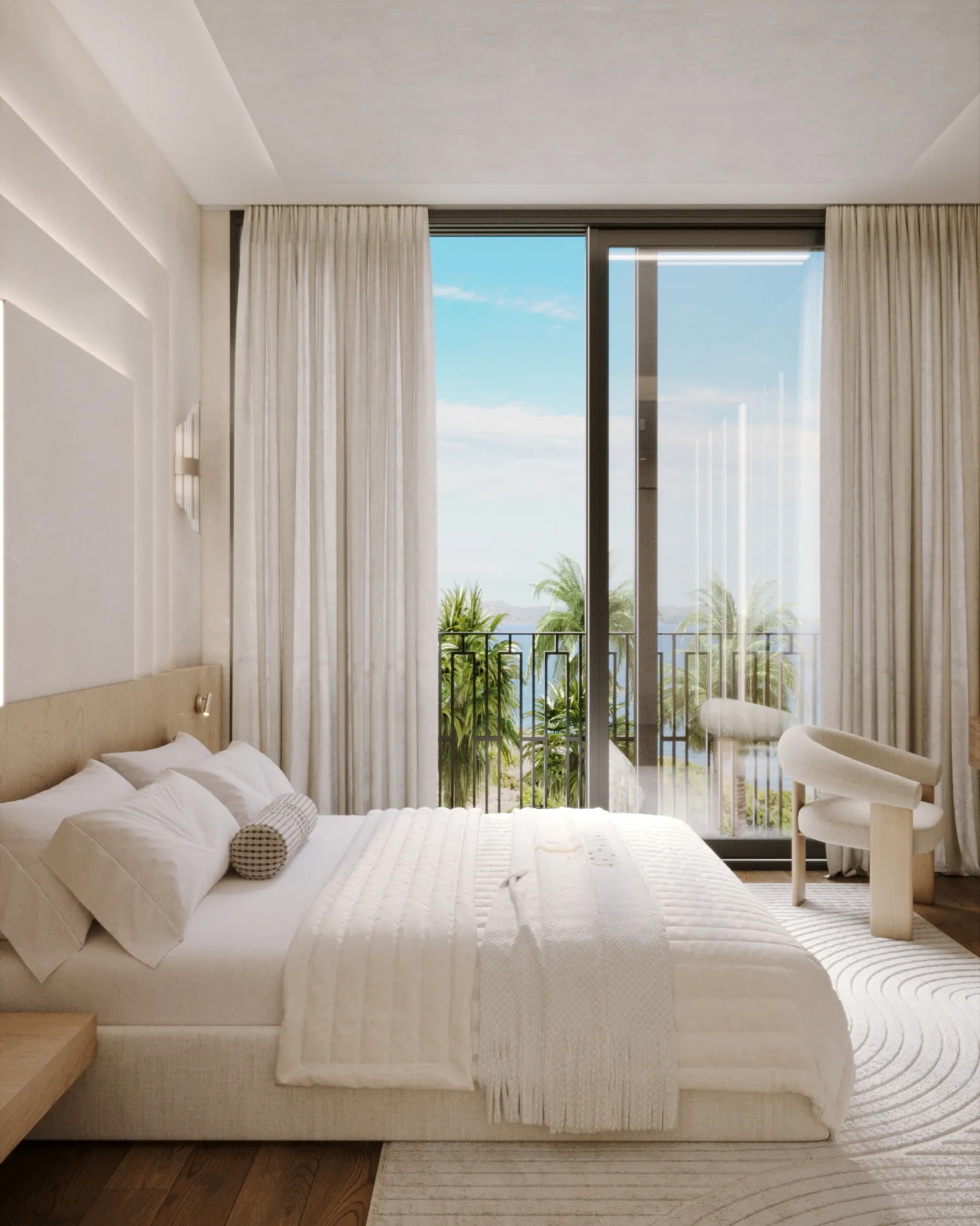 Ardhana hotel room, bed facing the balcony